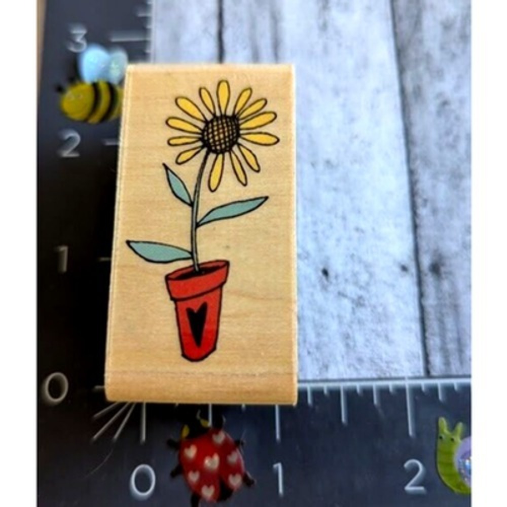 Rubber Stampede Sunflower Pot A2550C Rubber Stamp Wood #C18